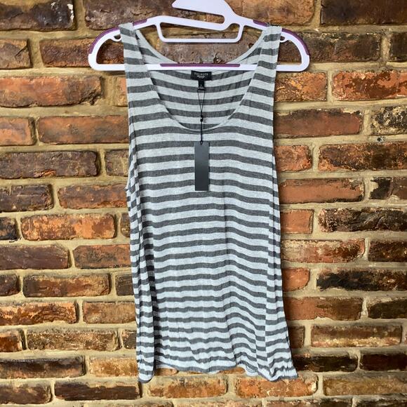 New Talbots Gray Silver Metallic Stripe Sleeveless Tank Top Size PL Petite Large - Picture 1 of 6